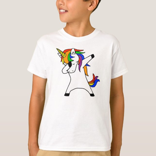 Cute Rainbow Dabbing Unicorn T Shirt (Framsida)