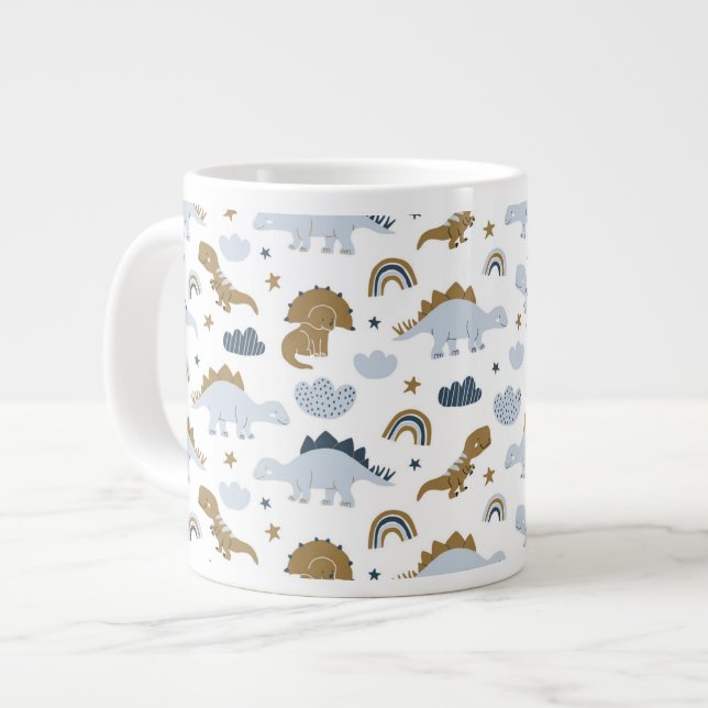 Cute Rainbow Dinosaur Mönster Jumbo Mugg (Framsida vänster)