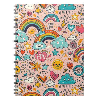 Cute Rainbow Doodle Pattern Anteckningsbok
