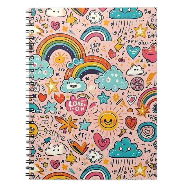 Cute Rainbow Doodle Pattern Anteckningsbok (Framsidan)