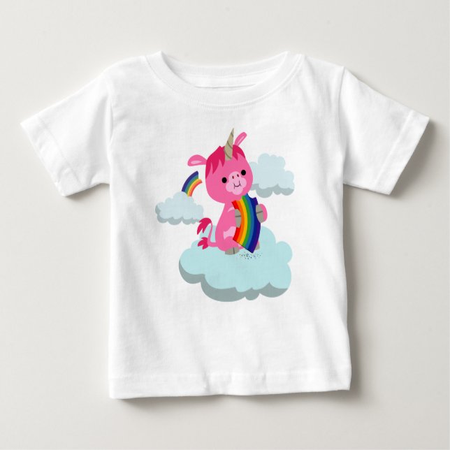 Cute Rainbow Eating Tecknad Unicorn Baby T-Shirt (Framsida)