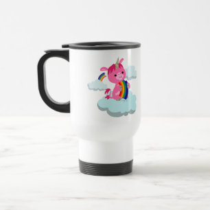 Cute Rainbow Eating Tecknad Unicorn Commuter Mugg