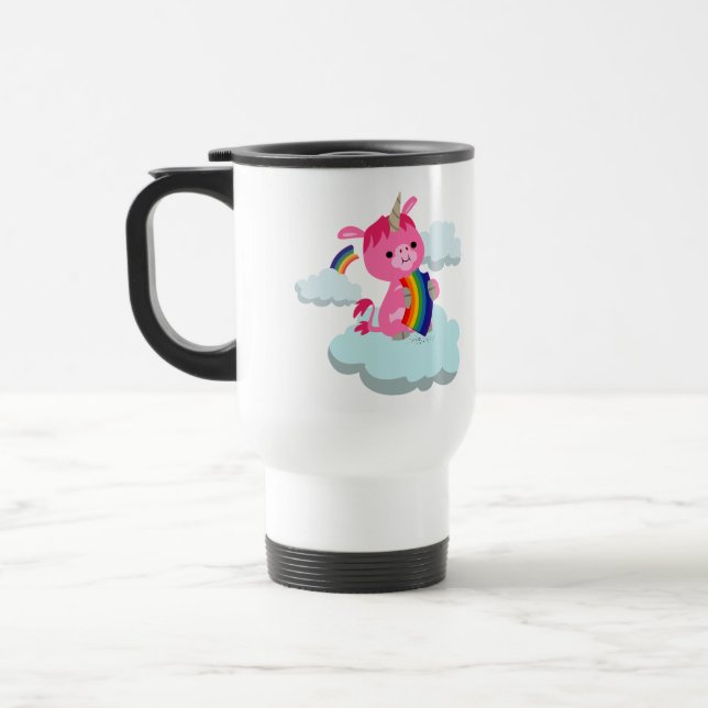 Cute Rainbow Eating Tecknad Unicorn Commuter Mugg (Vänster)