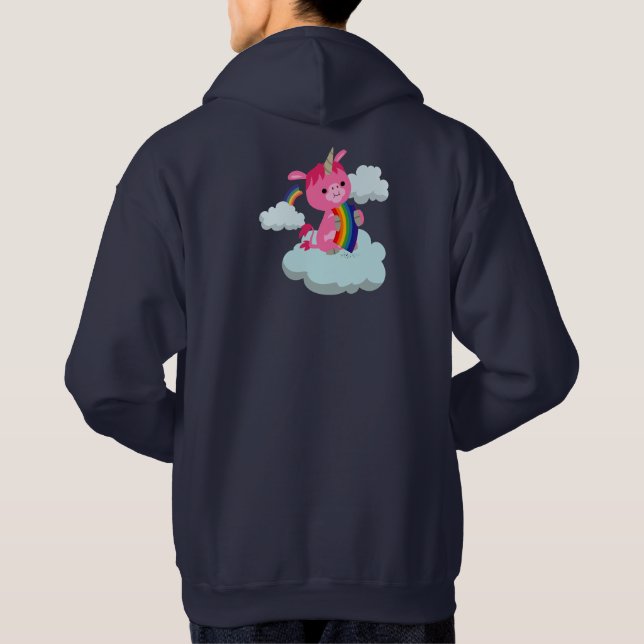 Cute Rainbow Eating Tecknad Unicorn Hoodie (Baksida)