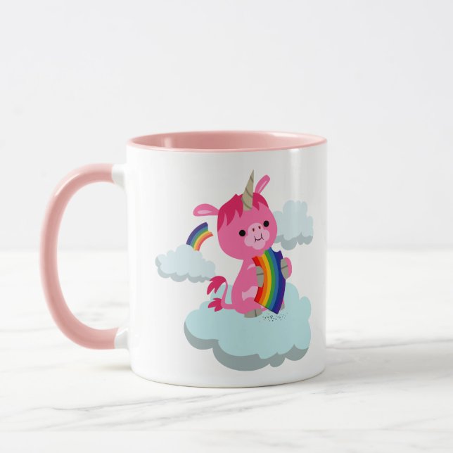 Cute Rainbow Eating Tecknad Unicorn Mugg (Vänster)