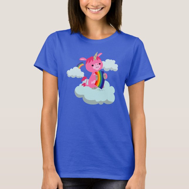 Cute Rainbow Eating Tecknad Unicorn Women T-Shirt (Framsida)