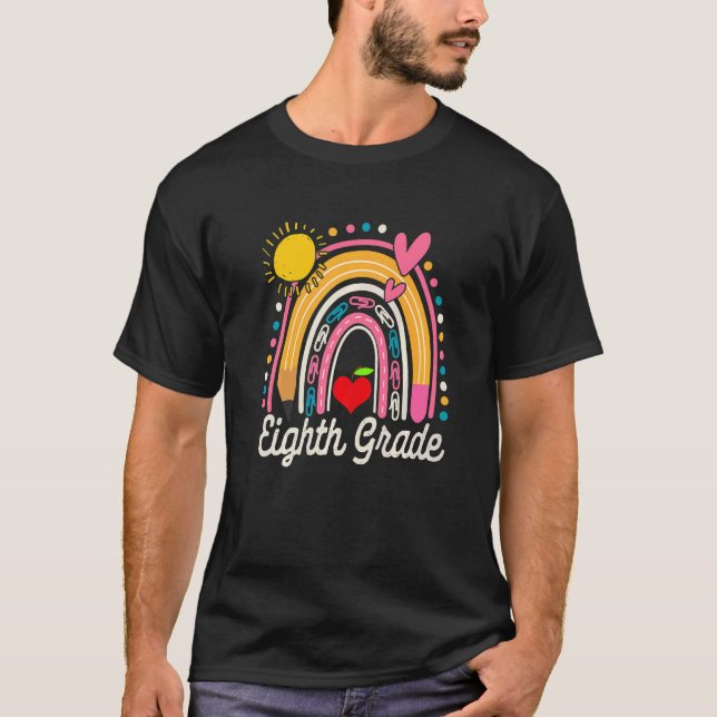 Cute Rainbow Eighth Klass Teacher Student tillbaka T Shirt (Framsida)