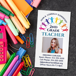Cute Rainbow Elementary School Teacher Educator Magnetiska Visitkort