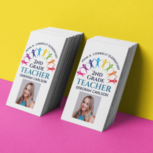 Cute Rainbow Elementary School Teacher Educator Visitkort