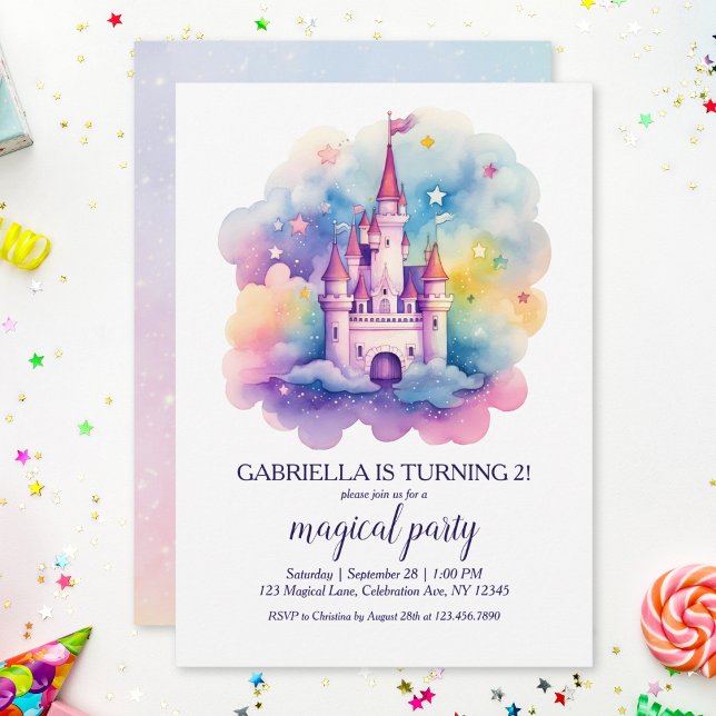 Cute Rainbow Fairytale Castle Flick kalas Inbjudningar (Skapare uppladdad)