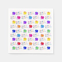 Cute Rainbow Färg Tecknad Elephants Kid Birthday