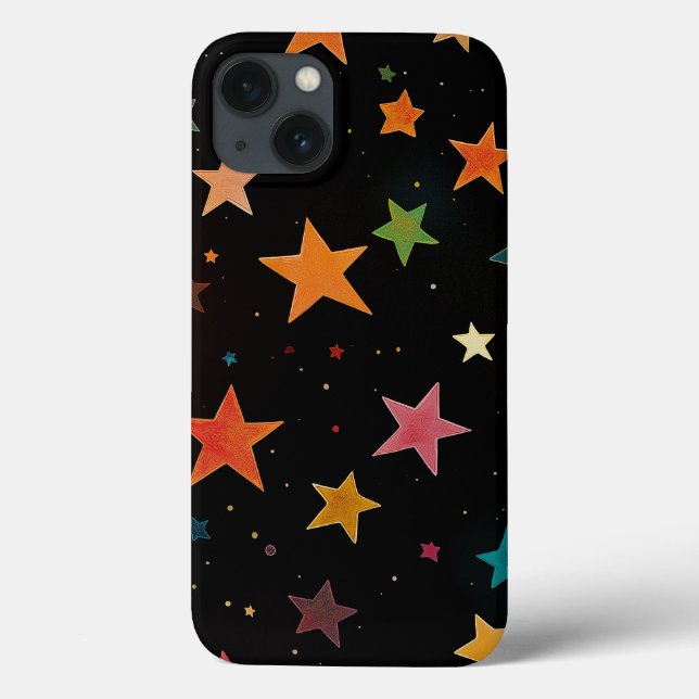 Cute Rainbow Färgad Stars Galaxy Black Background (Baksida)