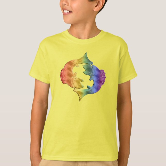 Cute Rainbow Fish Zodiac Stjärntecken Pisces T Shirt (Framsida)