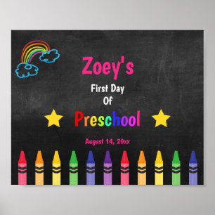 Cute Rainbow, första dagen av Preschool Chalkboard Poster