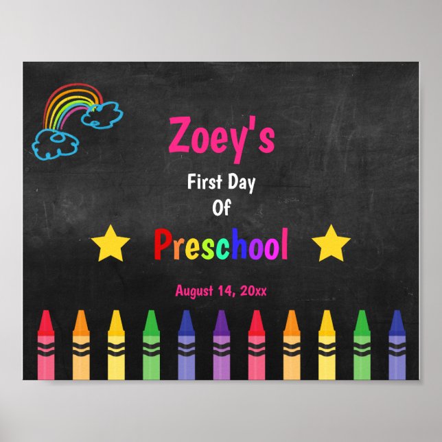 Cute Rainbow, första dagen av Preschool Chalkboard Poster (Framsidan)