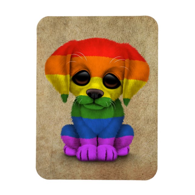 Cute Rainbow Gay pride Puppy Hund Magnet (Vertikal)