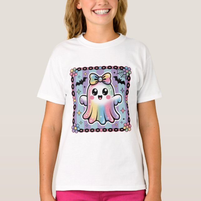 Cute Rainbow Ghost Spooky Season Halloween T-shirt (Framsida)