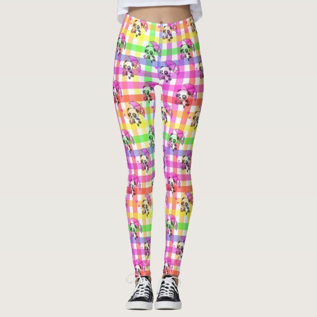 Cute Rainbow Gingham Leggings (Framsida)