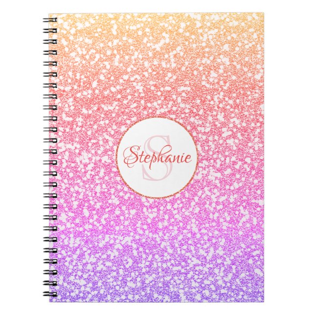 Cute Rainbow Glitter Monogrammed Namn Anteckningsbok (Framsidan)