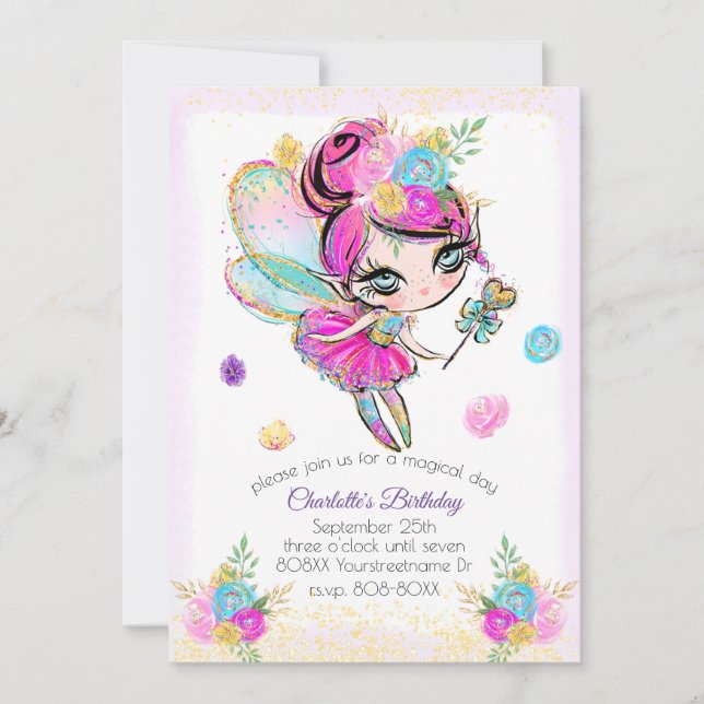 Cute Rainbow Glitter Pixie Fairy Inbjudningar (Framsida)