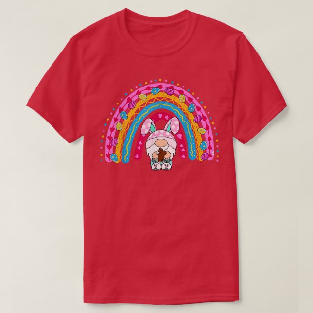 Cute Rainbow Gnome Påskhare Gnome Hug Eggs Hap T Shirt (Design framsida)