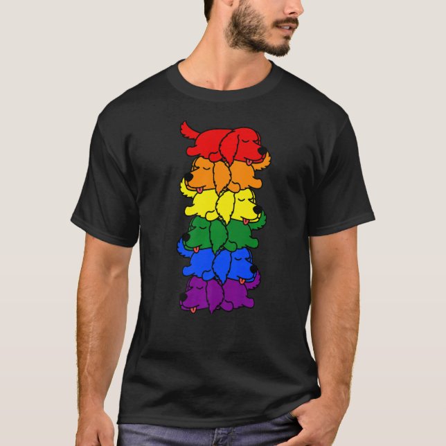 Cute Rainbow Golden Retriever Gay pride Lgbt Puppy T Shirt (Framsida)