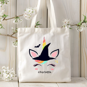 Cute Rainbow Halloween Unicorn Personlig Namn Tygkasse