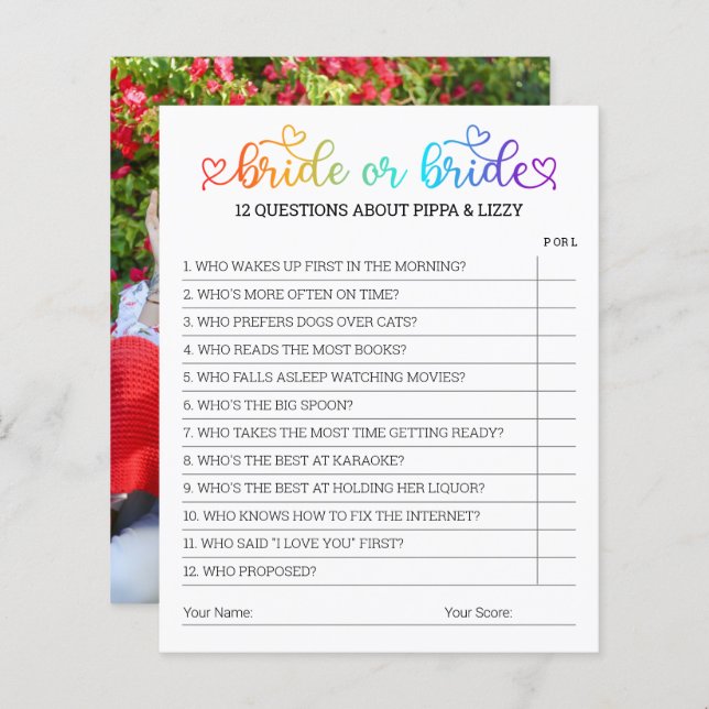 Cute Rainbow Heart Script Bride eller Bride Game (Fram/baksida)