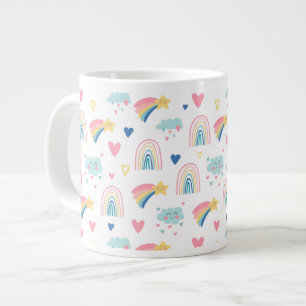 Cute Rainbow Hearts & Clouds Mönster Jumbo Mugg