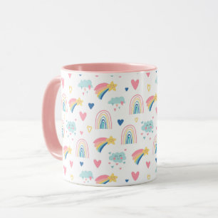 Cute Rainbow Hearts & Clouds Mönster Mugg