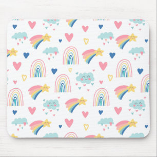 Cute Rainbow Hearts & Clouds Mönster Musmatta
