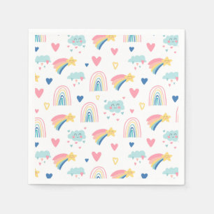 Cute Rainbow Hearts & Clouds Mönster Pappersservett