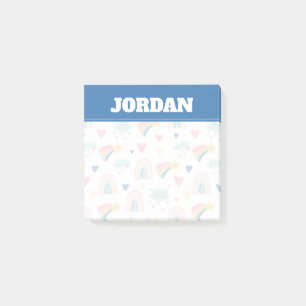 Cute Rainbow Hearts & Clouds Mönster Post-it Block