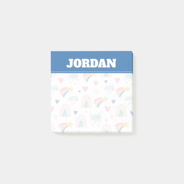 Cute Rainbow Hearts & Clouds Mönster Post-it Block (Framsida)