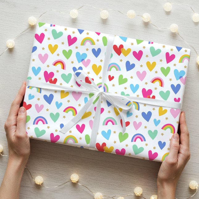 Cute Rainbow Hearts Stars Firande Valentineser Presentpapper (Skapare uppladdad)