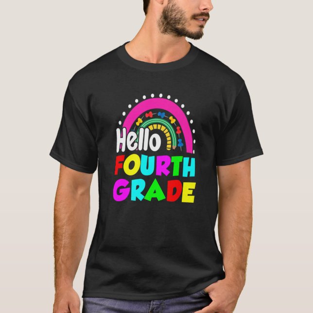 Cute Rainbow Hello Fourth Grade  Happy First Day T Shirt (Framsida)