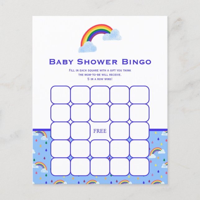 Cute Rainbow Himlar Baby Shower Bingo Game (Framsida)