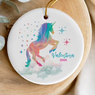 Cute rainbow holoGraphics unicorn helgdag keepsaké Julgransprydnad Keramik