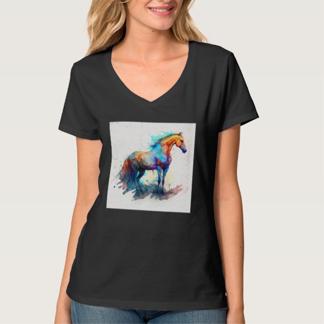 Cute Rainbow Horse Paint Splatter Illustration Col T Shirt (Framsida)