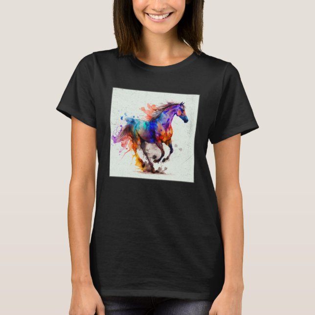 Cute Rainbow Horse Paint Splatter Illustration Col T Shirt (Framsida)