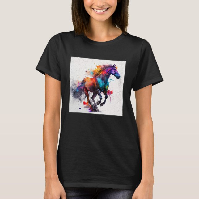 Cute Rainbow Horse Paint Splatter Illustration Col T Shirt (Framsida)