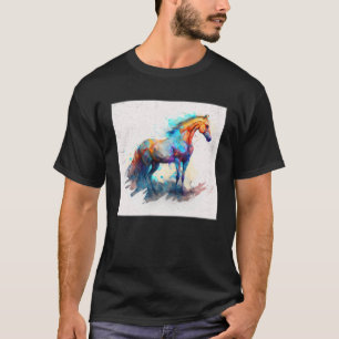 Cute Rainbow Horse Paint Splatter Illustration Col T Shirt