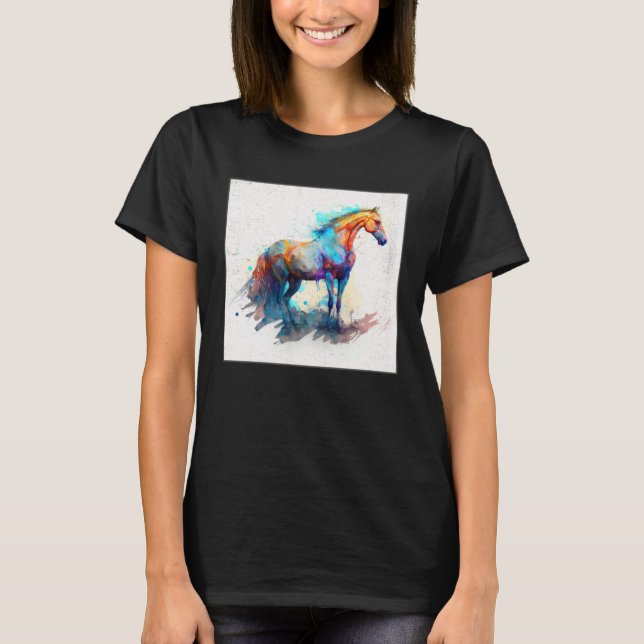 Cute Rainbow Horse Paint Splatter Illustration Col T Shirt (Framsida)