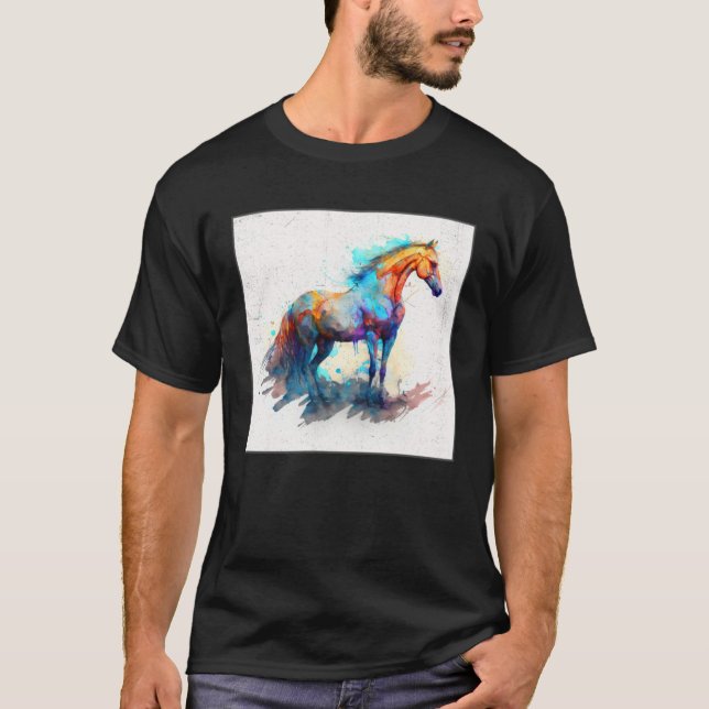 Cute Rainbow Horse Paint Splatter Illustration Col T Shirt (Framsida)