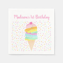 Cute Rainbow Ice Cream Birthday Pappersservett