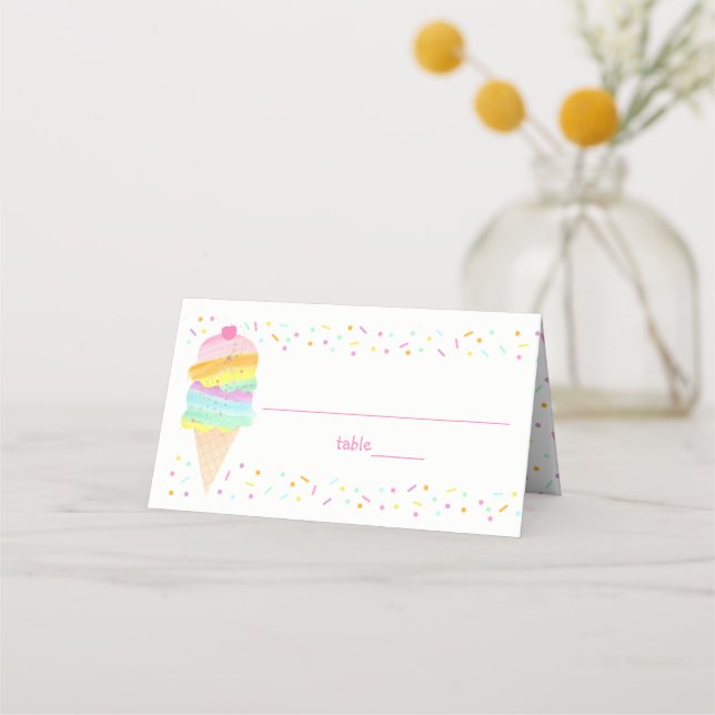 Cute Rainbow Ice Cream Birthday Placeringskort (Framsida)
