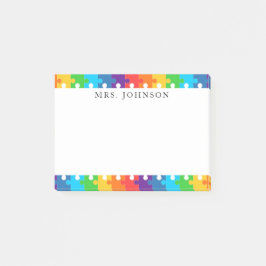 Cute Rainbow Jigszle Puzzle Delar-lärare Namn Post-it Block