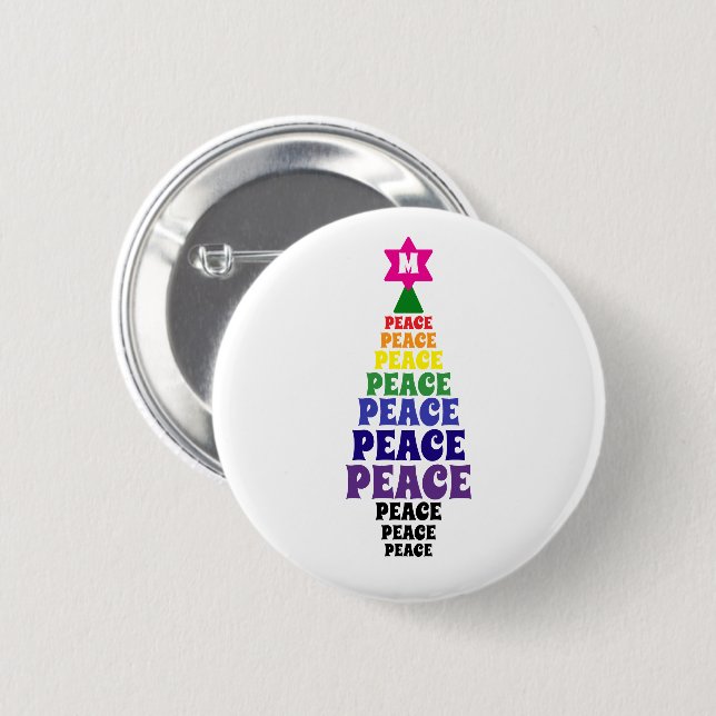 Cute Rainbow jul Peace Träd Add Initial Knapp (Framsida & baksida)