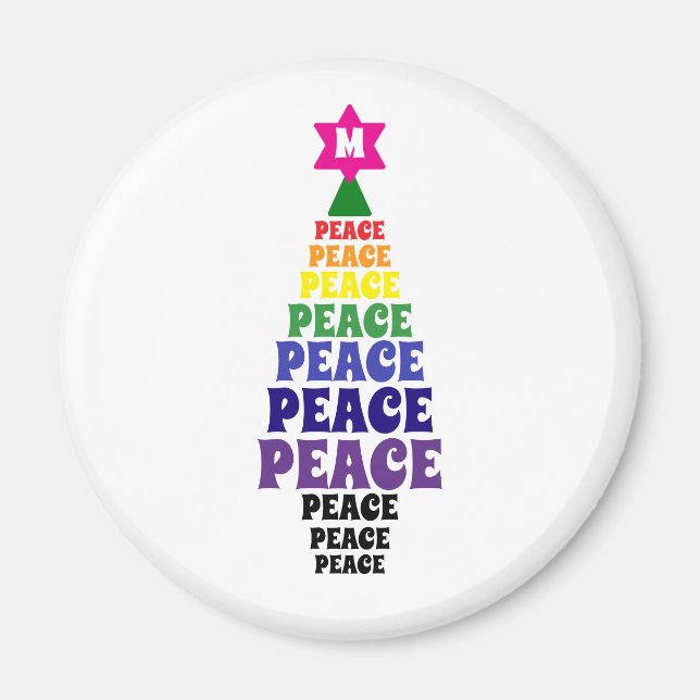 Cute Rainbow jul Peace Träd Add Initial Magnet (Framsidan)