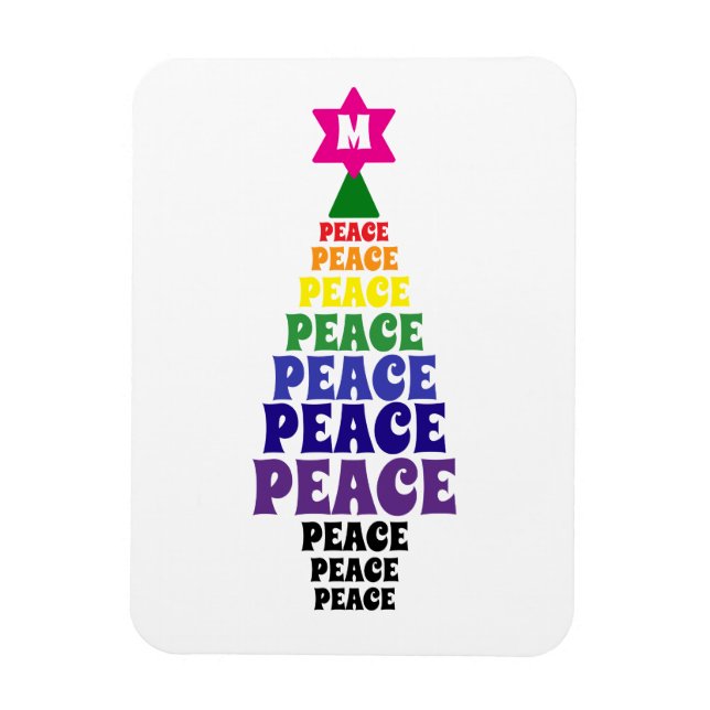 Cute Rainbow jul Peace Träd Add Initial Magnet (Vertikal)